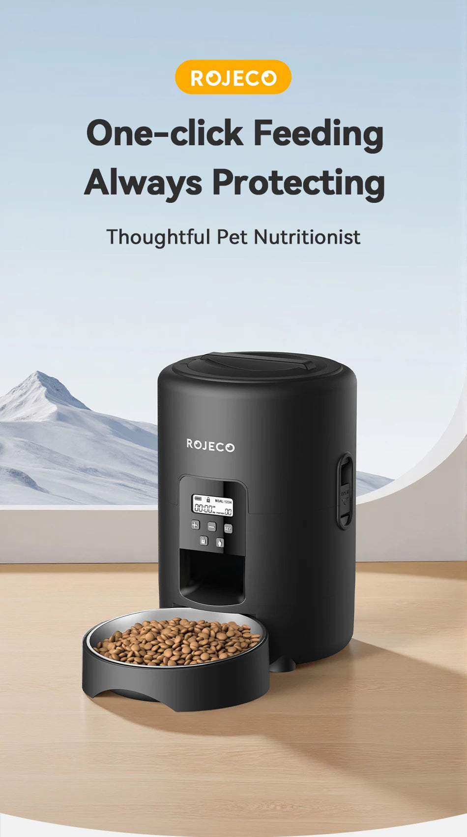 ROJECO 2L Automatic Pet Feeder Smart Cat Food Kibble Dispenser Button Version Smart Control Auto Dog Feeder For Cat Dog Supplies