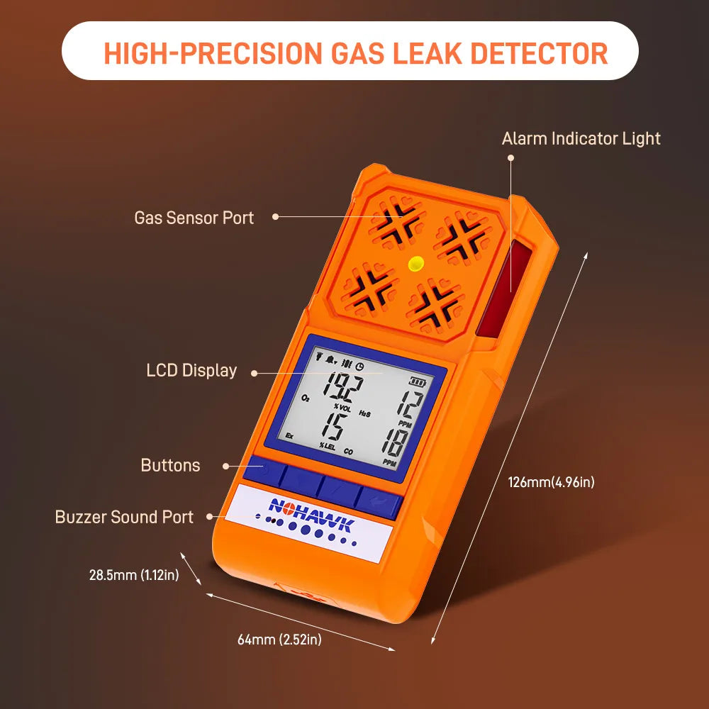 NOHAWK 4-in-1 Portable Gas Detector Combustible Natural Leak Alarm with Sound Screen Vibration for Home or Factory Safety