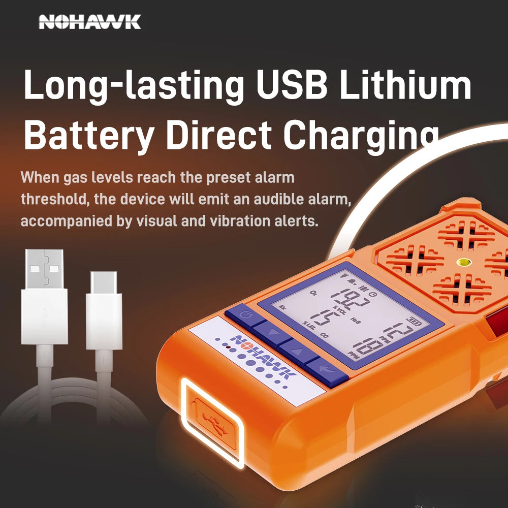 NOHAWK 4-in-1 Portable Gas Detector Combustible Natural Leak Alarm with Sound Screen Vibration for Home or Factory Safety