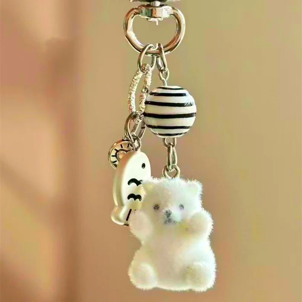Flocking Cartoon Keychain Cute Seal Penguin Polar Bear Pendant Bag Decoration Keyring Car Key Holder Keychains Gift Fashionable