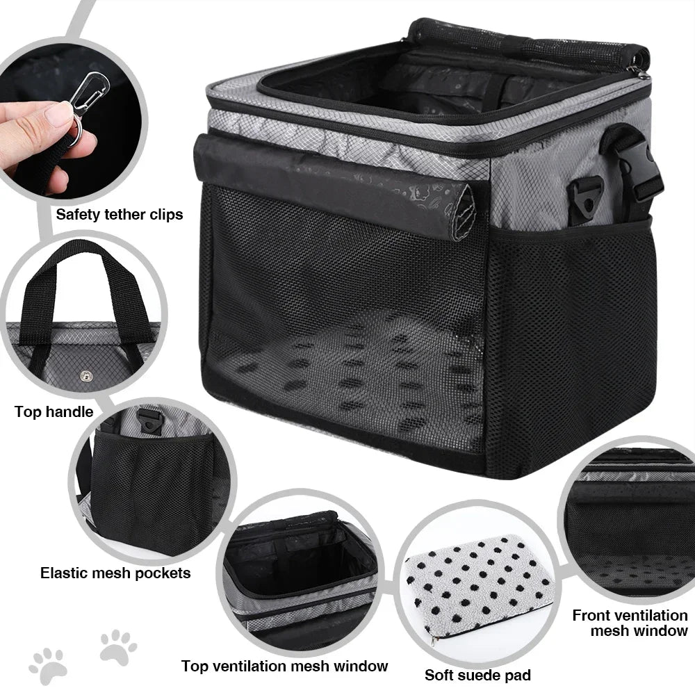 Bicycle Front Basket Pet Dog Carrying Bag Removable Suspension Folding Duffel Bag with 15 Lbs Weight Capacity for Cycling