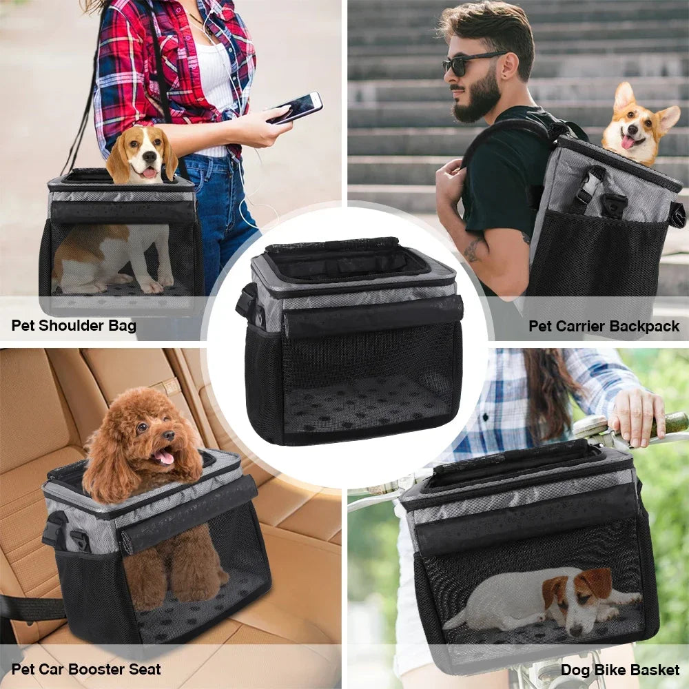 Bicycle Front Basket Pet Dog Carrying Bag Removable Suspension Folding Duffel Bag with 15 Lbs Weight Capacity for Cycling