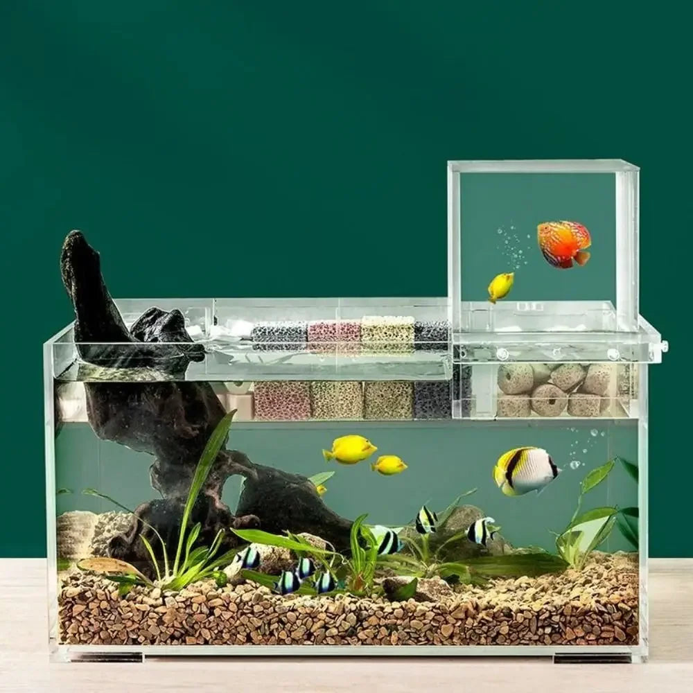1pc Landscaping Negative Pressure Fish Tank Easy to Install Unique Acrylic Suspended Fish Tank Eye-catching