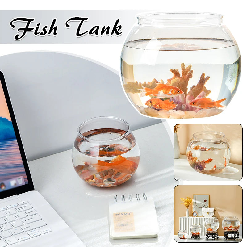 Transparent Round Ornamental Fish Tank Portable Goldfish Small Fish Bowl Pet Plastic Lightweight Desk Aquarium Bowl Home Decor