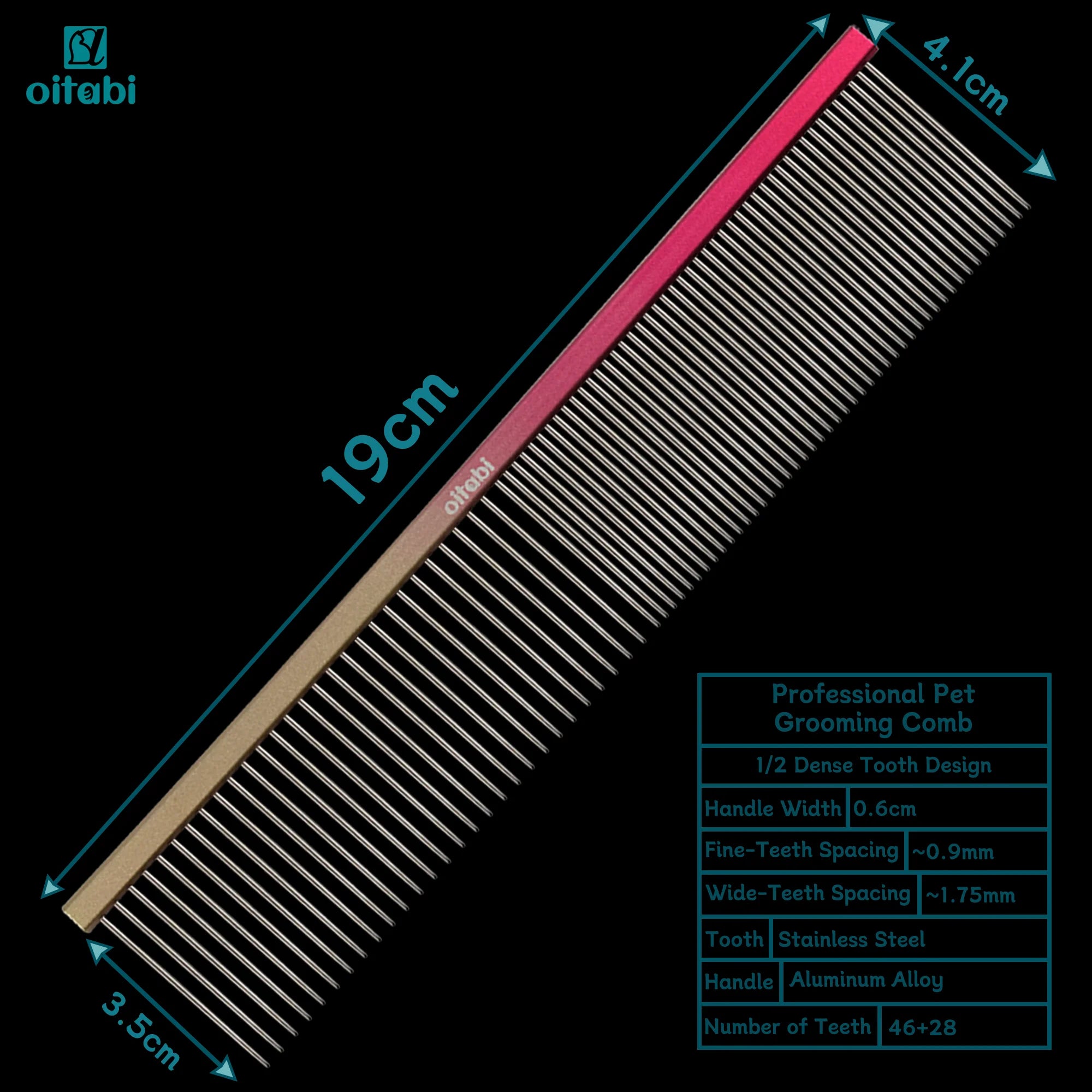 Oitabi Pet Comb Stainless Steel Long Teeth Comb for Dogs & Cats Pet Hair Comb for Home Grooming Kit Removes Knots Mats & Tangles
