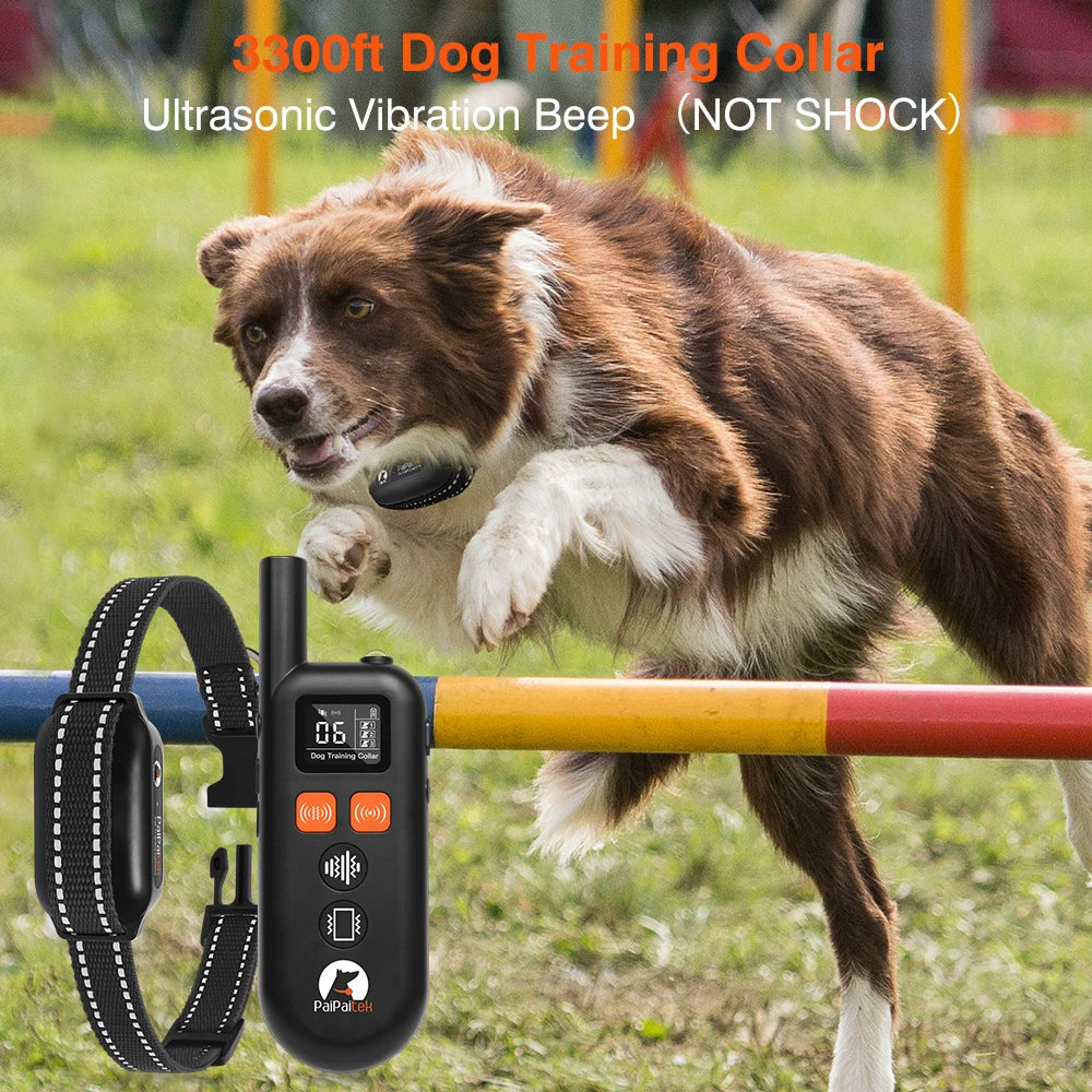 No Shock Dog Training Collar with Remote 3300ft , Rechargeable E-Collar with Ultrasonic / Vibration /Beep No Prongs For All Dogs