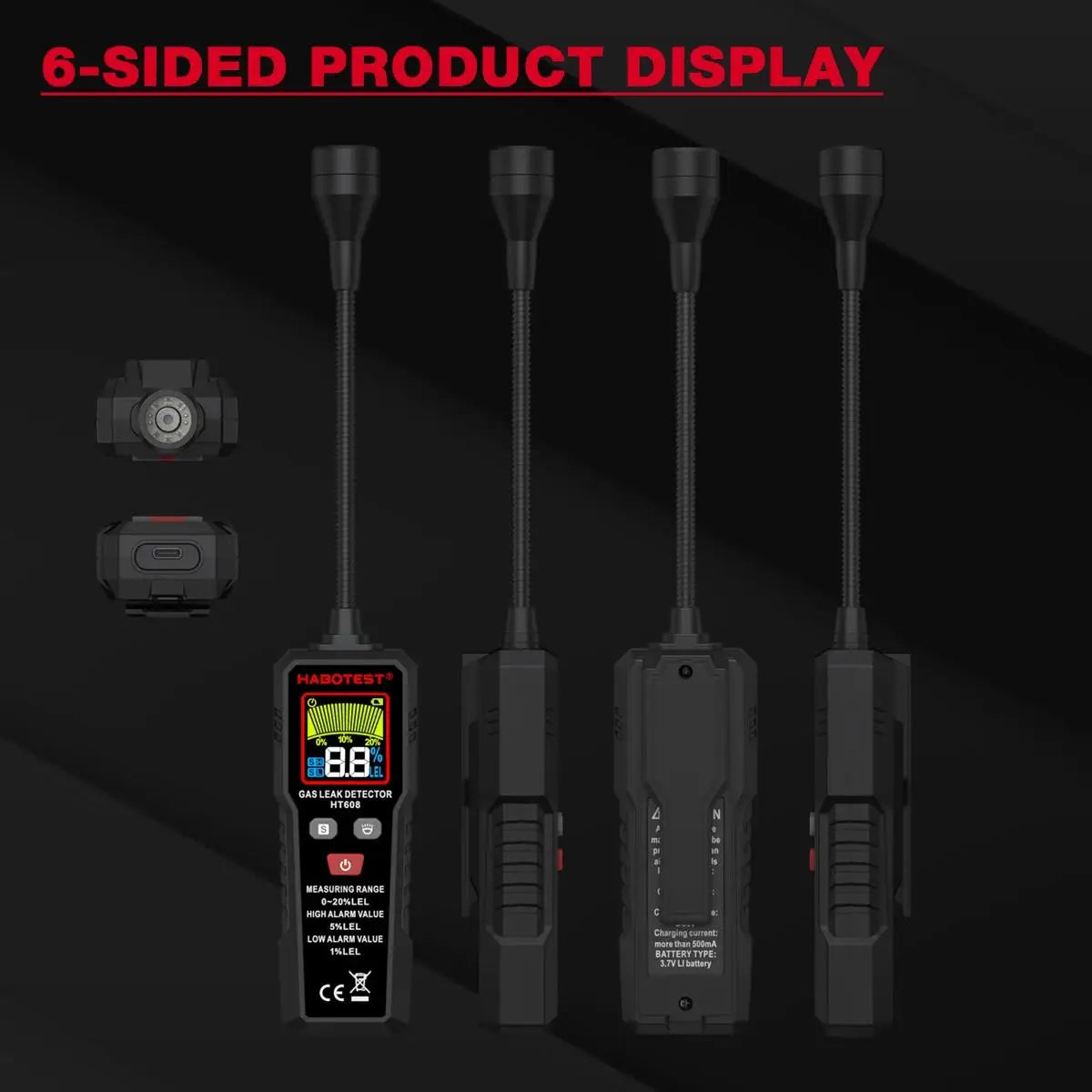 HABOTEST HT608 Natural Gas Leak Detector Sound & Screen Alarm Combustible Flammable Methane Gas Leak Detector Location Determine