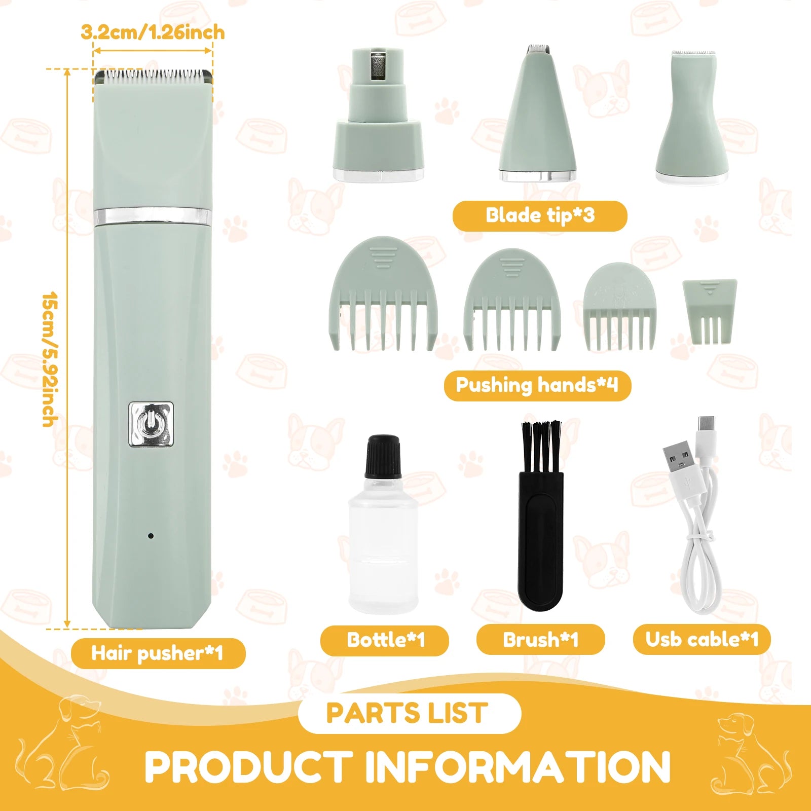 Professional Dog Hair Clipper Rechargeable Electrical Pet Grooming Trimmer Low Noise Dog Cat Hair Clipper Two Speed