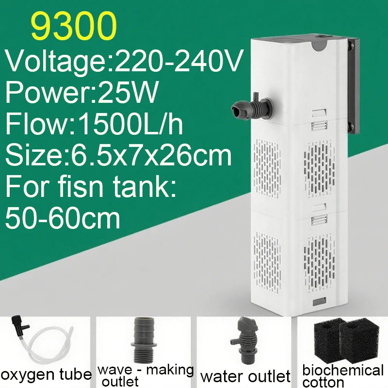 Aquarium Filter Pump Fish Tank Submersible Silent Air Oxygen Aerator Internal Water Pump Aquarium Air Pump Wave Maker 220v