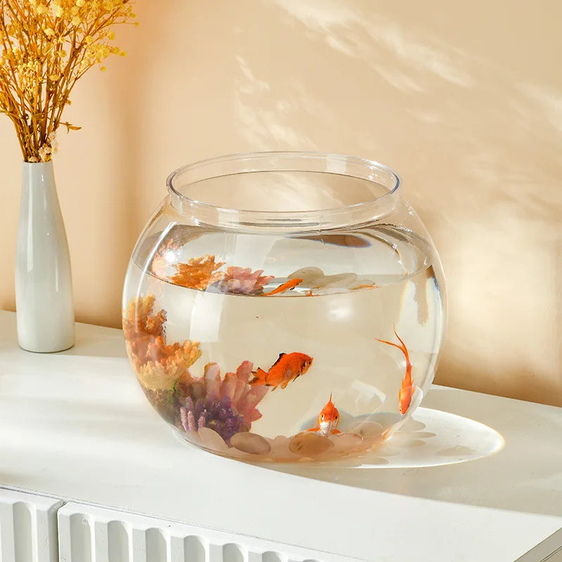 Transparent Round Ornamental Fish Tank Portable Goldfish Small Fish Bowl Pet Plastic Lightweight Desk Aquarium Bowl Home Decor
