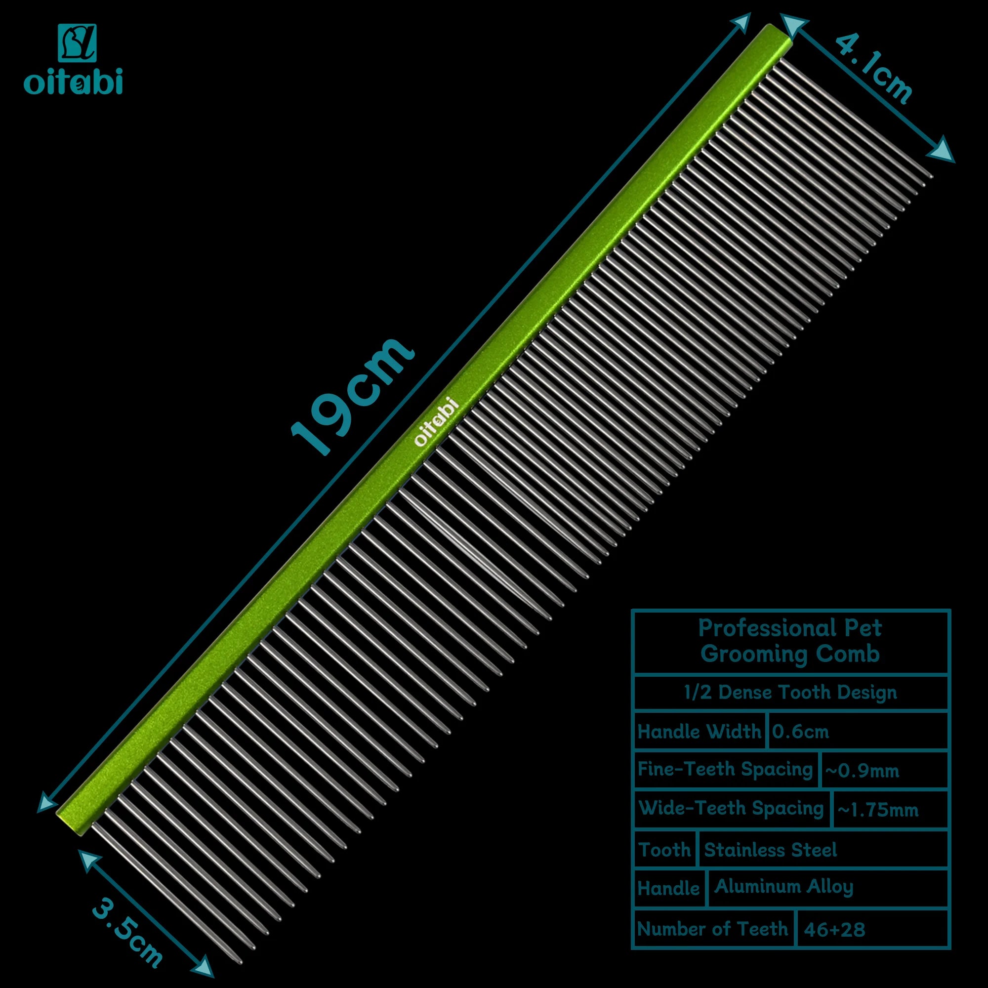 Oitabi Pet Comb Stainless Steel Long Teeth Comb for Dogs & Cats Pet Hair Comb for Home Grooming Kit Removes Knots Mats & Tangles