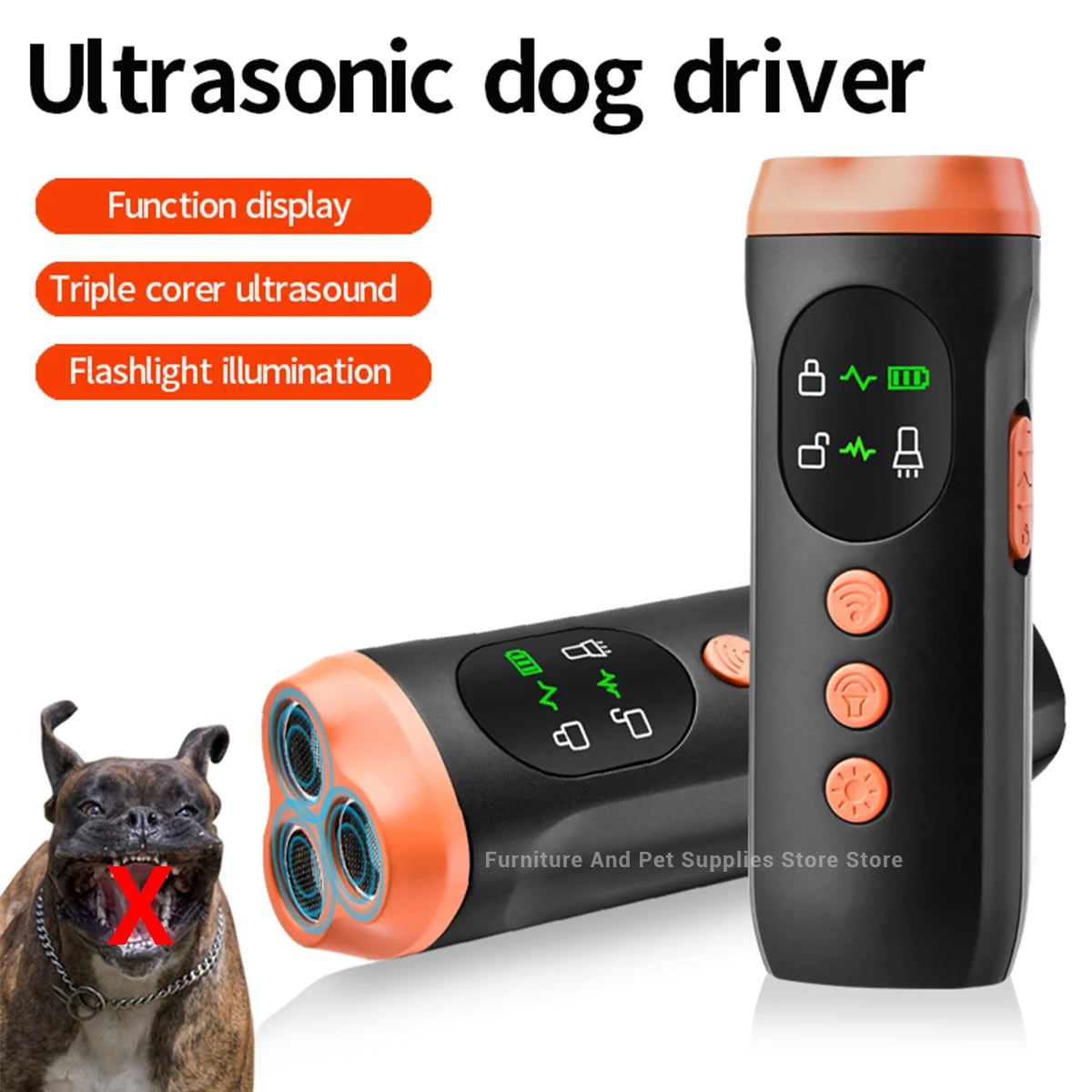 New portable outdoor dog repellent, high-power intelligent cat repellent, anti barking ultrasonic dog repellent with flashlight