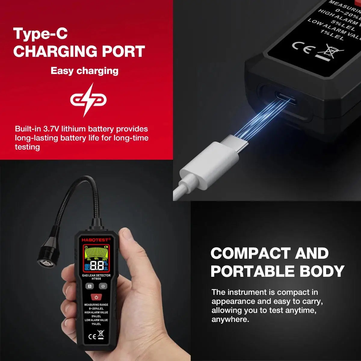 HABOTEST HT608 Natural Gas Leak Detector Sound & Screen Alarm Combustible Flammable Methane Gas Leak Detector Location Determine