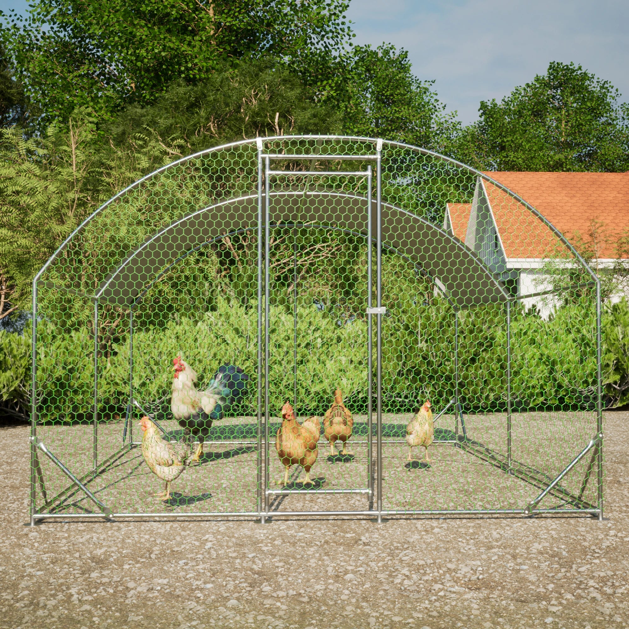 Large Chicken Coop Metal Chicken Run with Waterproof and Anti-UV Cover, Dome Shaped Walk-in Fence Cage Hen House