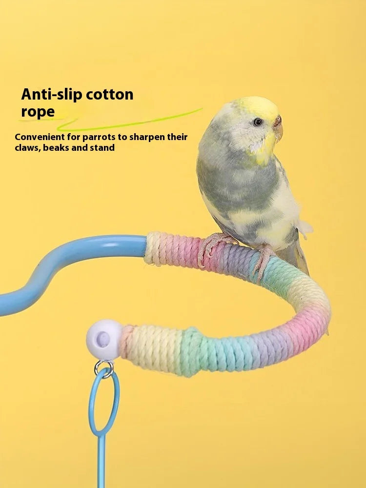 【E】Bird Perch Stand Bird Training Portable Tabletop Platform Parrot Lovebirds Indoor Budgies Bending Stand Cage Accessories