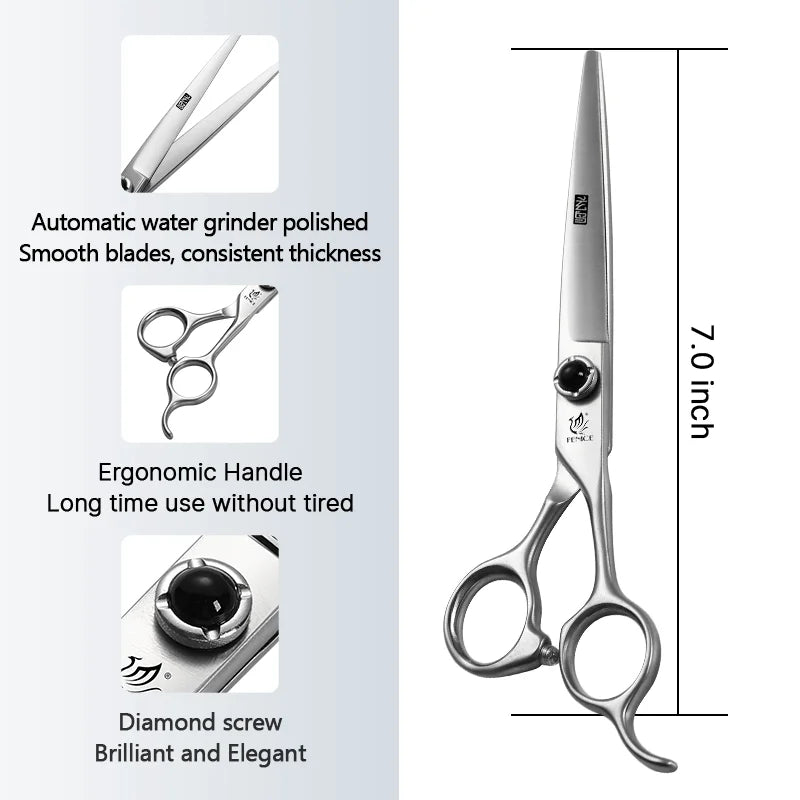 Fenice 6.5/7.0/7.5 Inch Pet Grooming Scissors Set Dog Hair Trimming Shears Cutting Thinning Curved Scissor Kit for Family Use