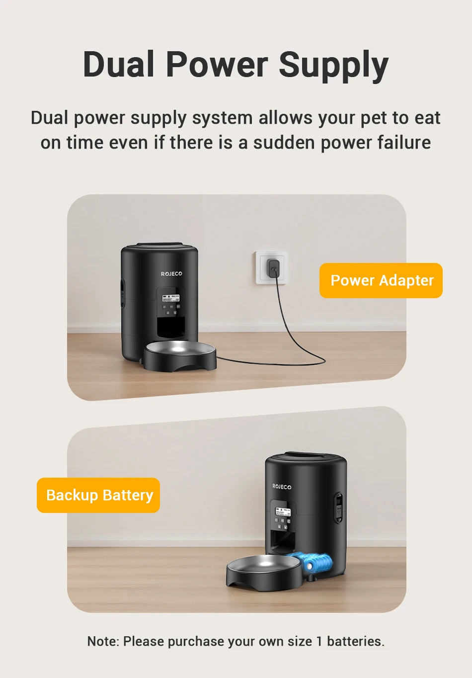 ROJECO 2L Automatic Pet Feeder Smart Cat Food Kibble Dispenser Button Version Smart Control Auto Dog Feeder For Cat Dog Supplies