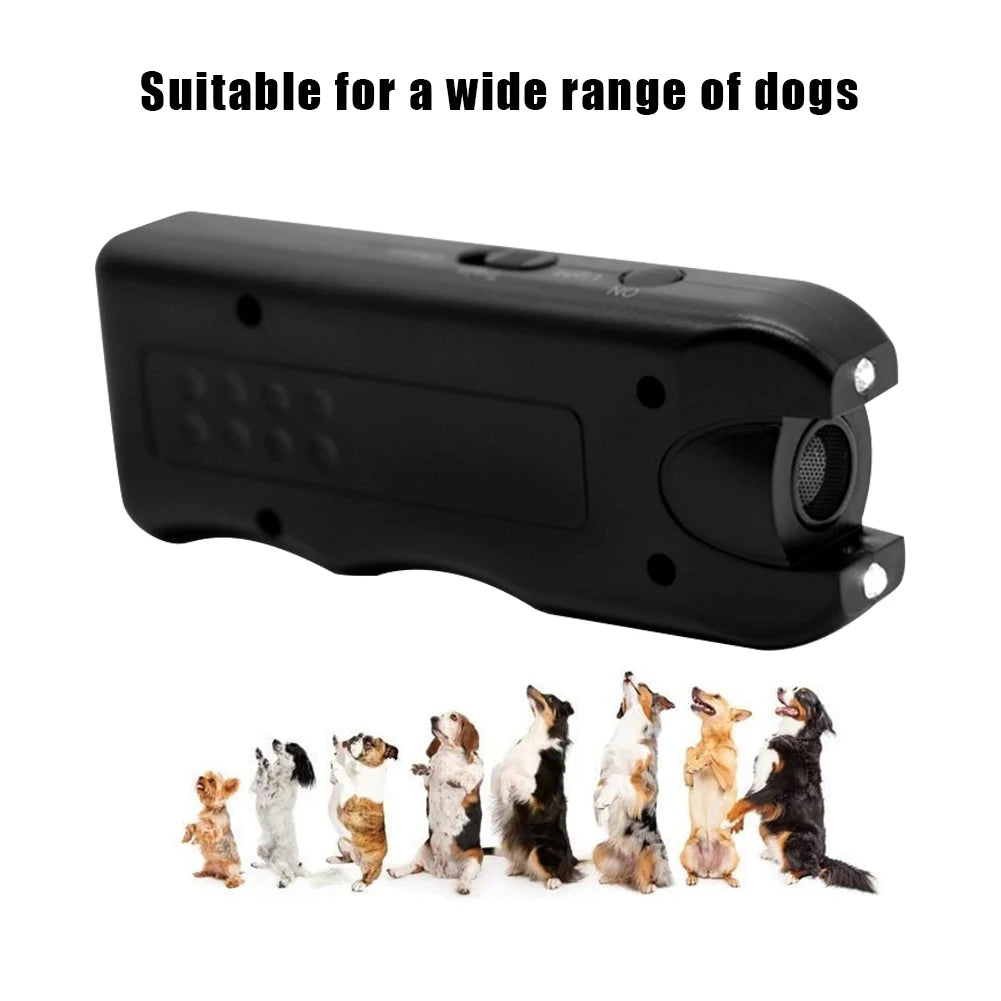 Ultrasonic Anti Barking Device Portable Dog Bark Suppressor Handheld Repeller Trainer with LED Light Battery Powered for Outdoor