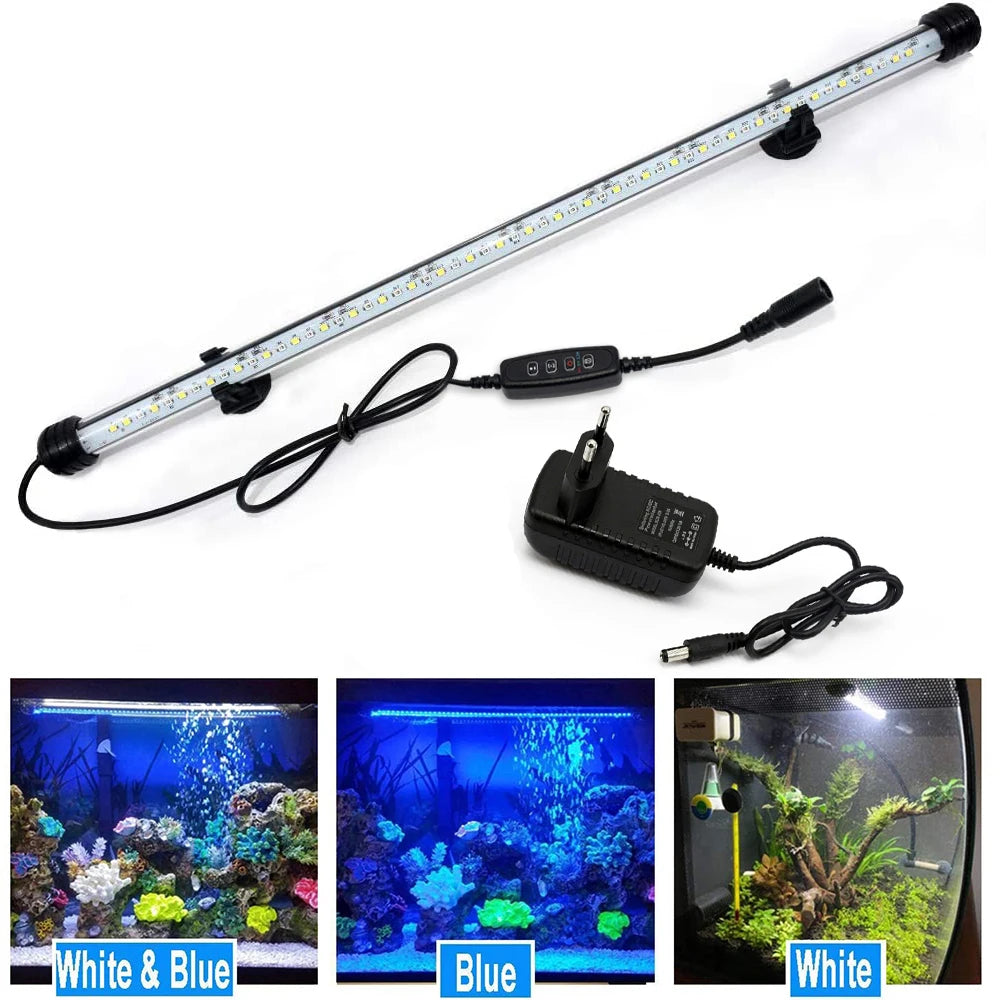 18-48CM LED Aquarium Lights Waterproof Fish Tank Light Dimmable Submersible Lamp with Timer Auto On/Off Underwater Decor 3 Modes