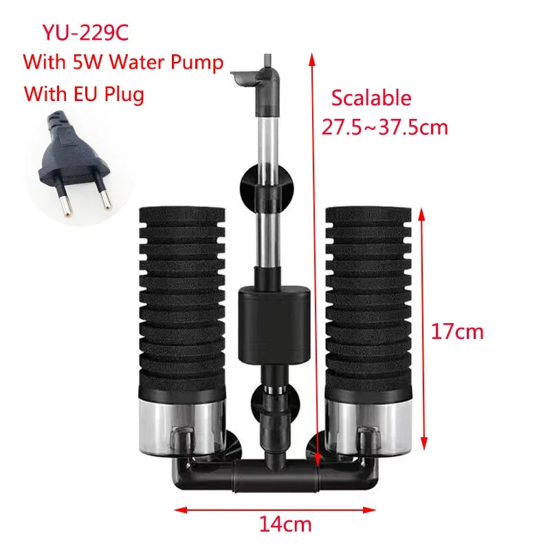 Black Aquarium Filter With Pump For Fish Tank Air Pump Skimmer Biochemical Sponge Filter Aquarium Bio Filters Filtro Aquario