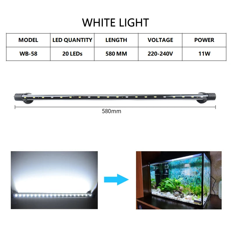 Aquarium Light LED Waterproof Fish Tank Light Underwater Fish Lamp Aquariums Decor Lighting Plant Lamp 18-58CM 220-240V 5730chip
