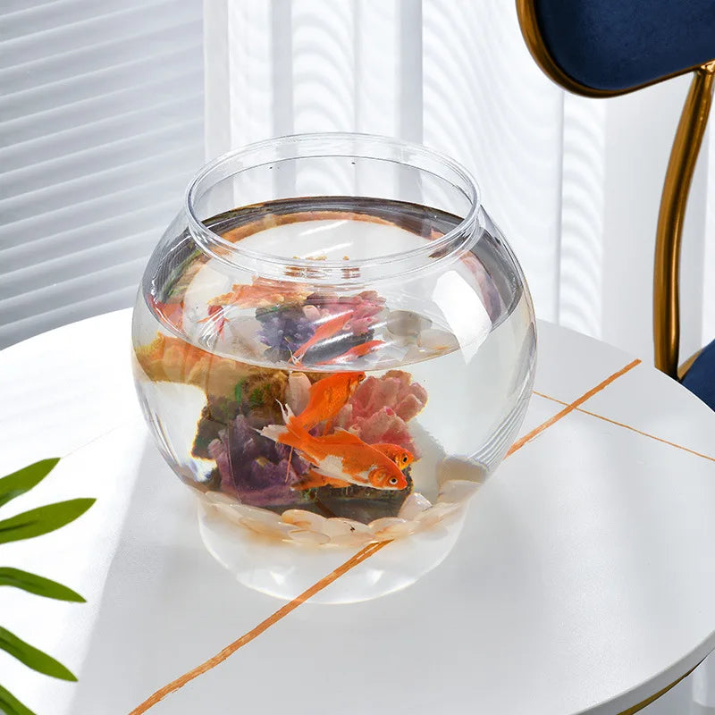 Transparent Round Ornamental Fish Tank Portable Goldfish Small Fish Bowl Pet Plastic Lightweight Desk Aquarium Bowl Home Decor