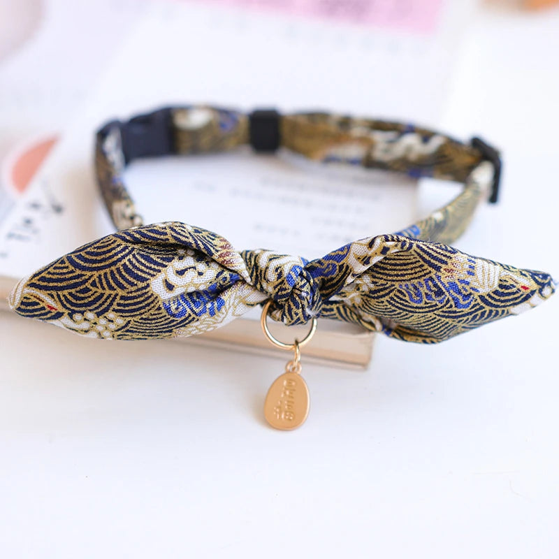 Cute Japanese Print Pet Dog Collars Bunny Ears Shaped Necklace for Cats Spring Decorate Puppy Supplies Neck Wear Cat Accessories