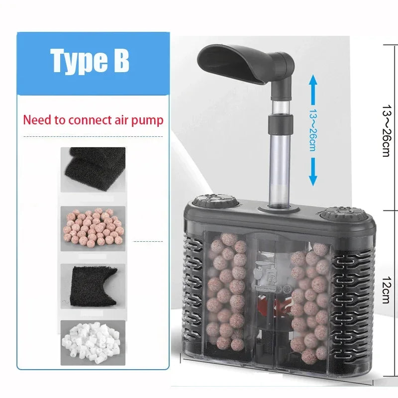 6-IN-1 Aquarium Submersible Internal Filter USB Electric Fish Tank Filter Water Filtration Bio-Sponge Fish Manure Cleaning Tools