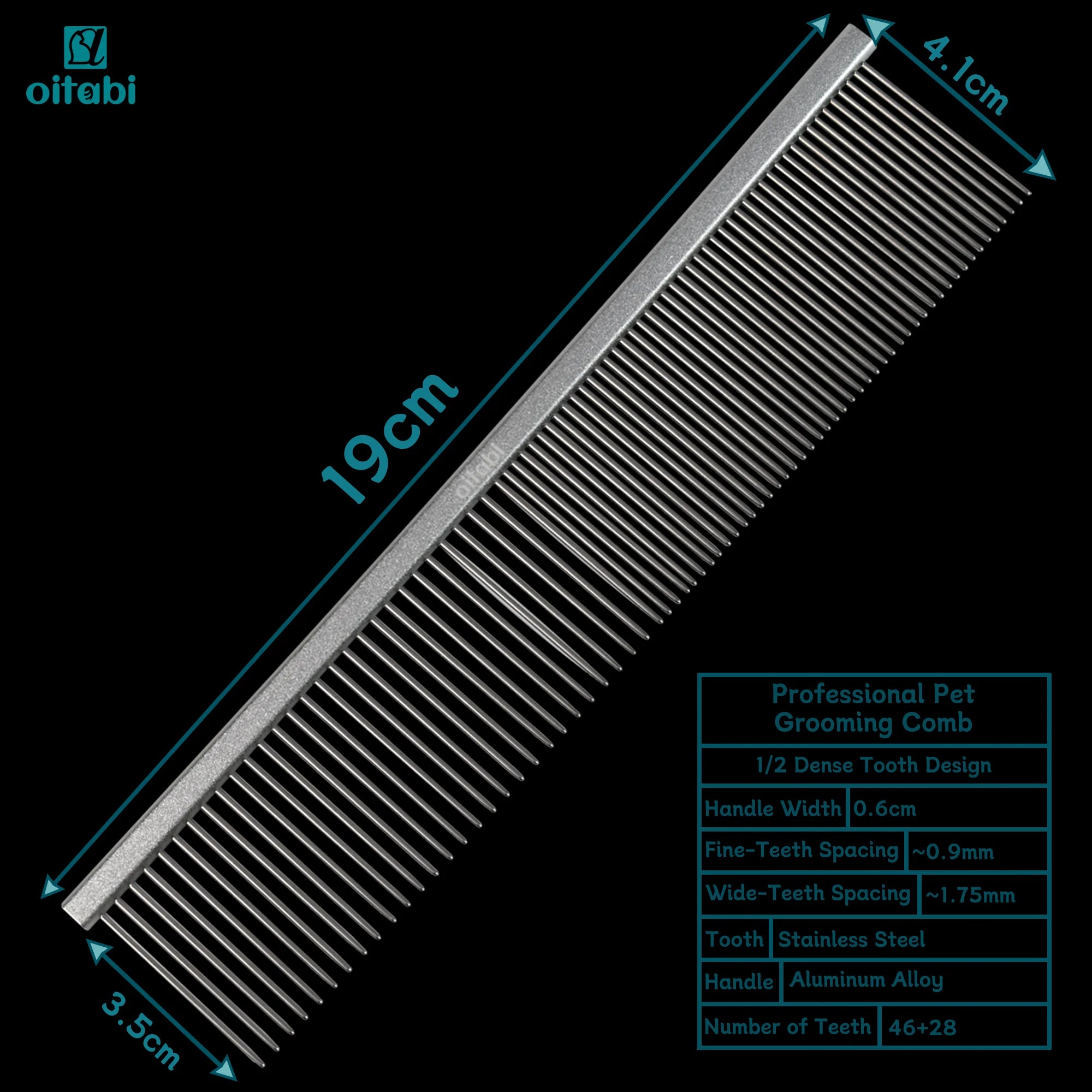 Oitabi Pet Comb Stainless Steel Long Teeth Comb for Dogs & Cats Pet Hair Comb for Home Grooming Kit Removes Knots Mats & Tangles