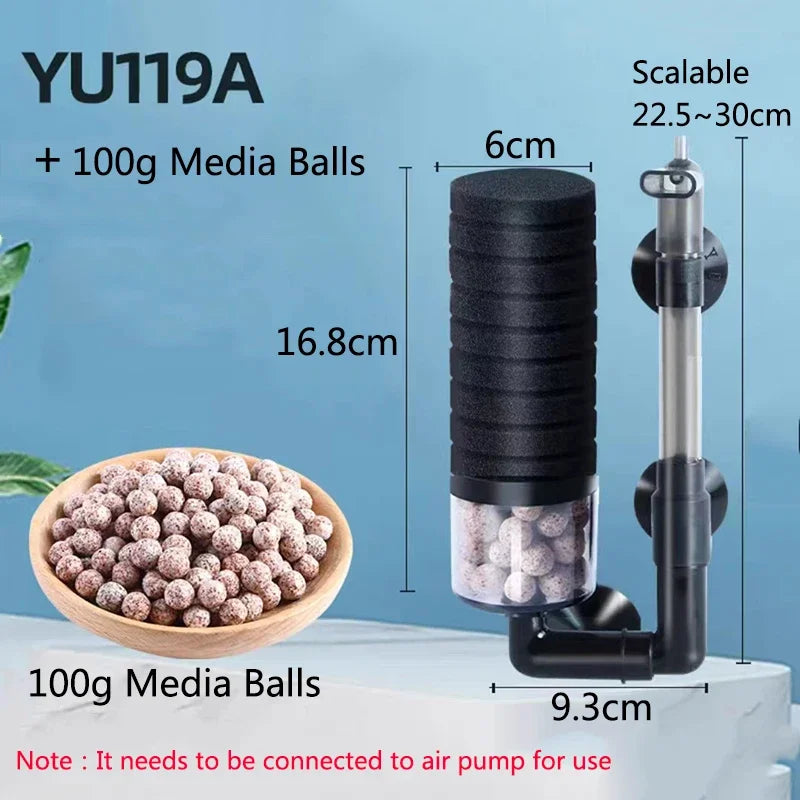 Black Aquarium Filter With Pump For Fish Tank Air Pump Skimmer Biochemical Sponge Filter Aquarium Bio Filters Filtro Aquario