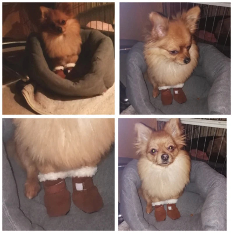 4pcs Winter Dog Shoes Waterproof Shoes For Medium Dogs Winter Boots For Small Dogs Warm Chihuahua Teeth Puppy Socks Yorkshire