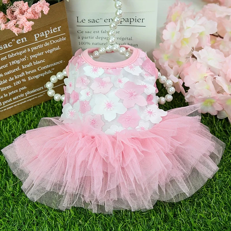 Floral Princess Dog Dress, Flower Puppy Apparel For Mini To Medium Dogs, Breathable And Soft, Perfect For Outings
