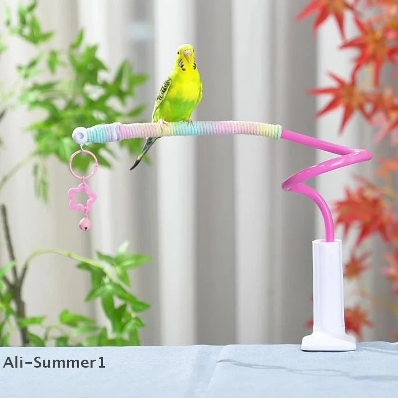 【E】Bird Perch Stand Bird Training Portable Tabletop Platform Parrot Lovebirds Indoor Budgies Bending Stand Cage Accessories