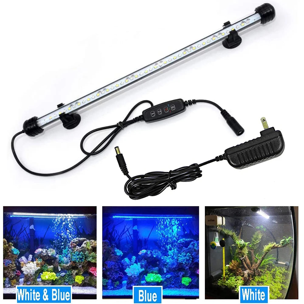 18-48CM LED Aquarium Lights Waterproof Fish Tank Light Dimmable Submersible Lamp with Timer Auto On/Off Underwater Decor 3 Modes