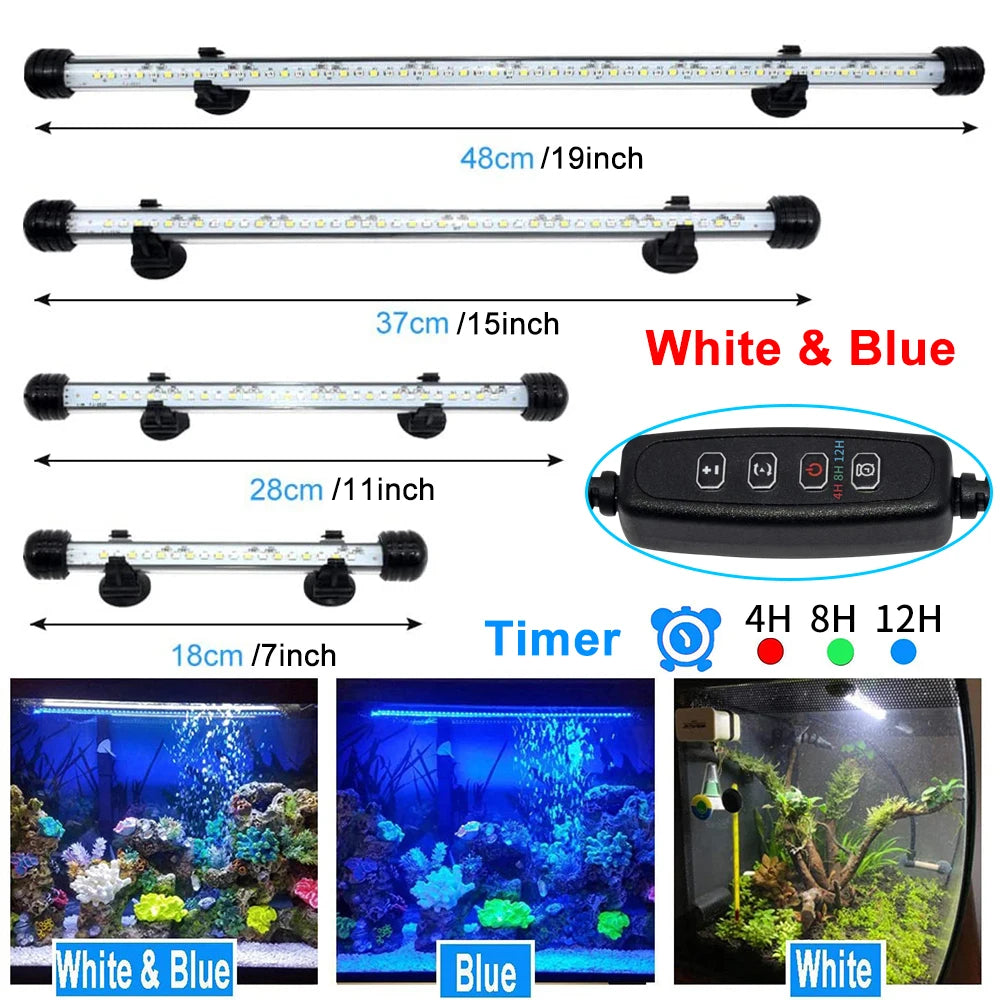 18-48CM LED Aquarium Lights Waterproof Fish Tank Light Dimmable Submersible Lamp with Timer Auto On/Off Underwater Decor 3 Modes