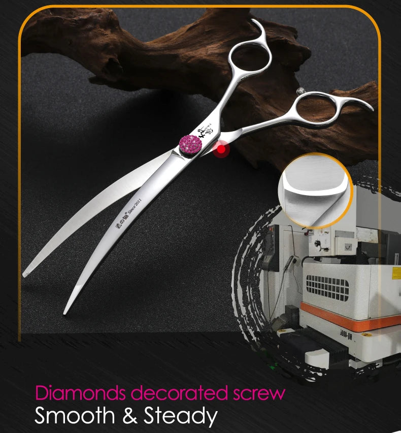 Fenice Pink Diamond Screw Pet Super Curved Scissors 45° 6.5/7.5inch Pet Dog Grooming Scissors Trimming Shear For Pet Beauticians