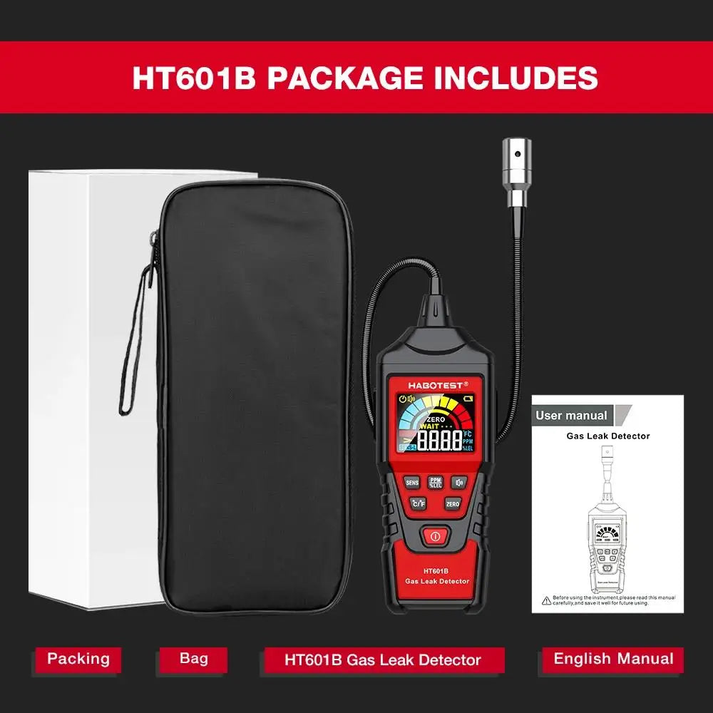 HABOTEST HT601A HT601B Gas Leak Detector 0-1000PPM Sound & Screen Alarm Combustible Flammable Natural Methane Gas Detector