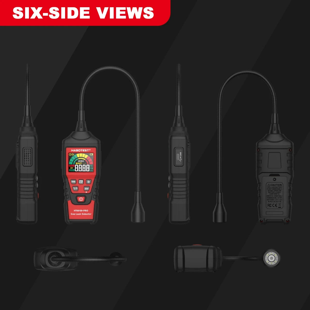 HABOTEST HT601B+PRO Gas Leak Detector 0-9999PPM Flexible probe Quick response Combustible Natural Methane Gas Detector