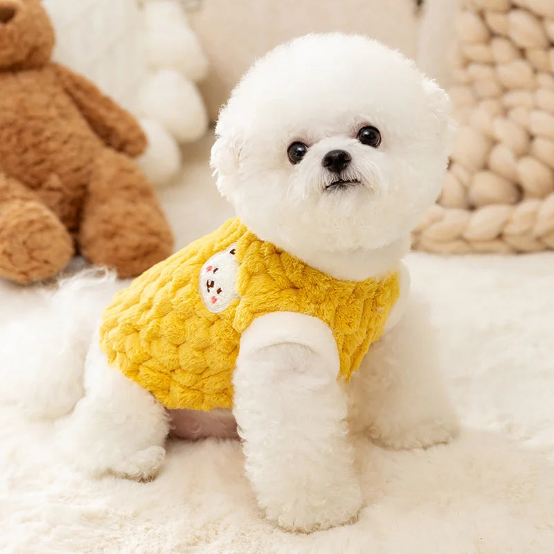 Winter Cat Dog Clothes with Buckle Sweet Bear Print Pet Plush Sweater for Small Dogs Pomeranian Chihuahua Puppy Button Jacket