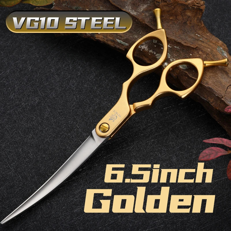 Fenice Professional JP440C&VG10 Colorful 6.0 6.5 Inch Curved Grooming Scissors Pet Scissor for Dogs Cats