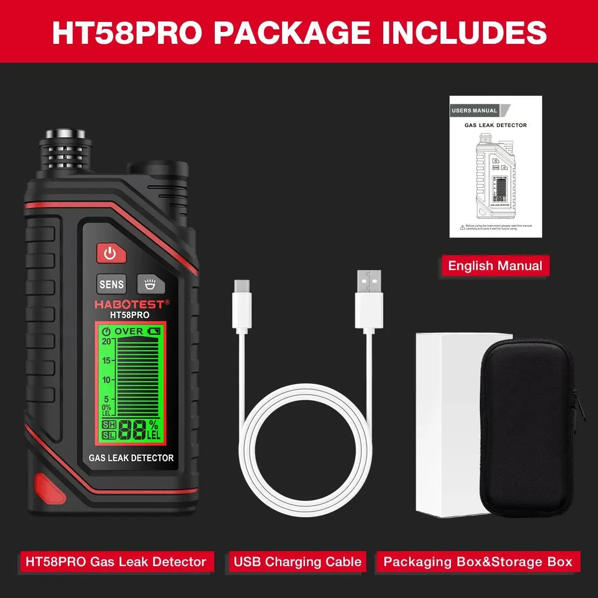 HABOTEST HT58PRO Gas Leak Detector Gas High precision gas sensor sensitive sensor portable combustible Gas Detector