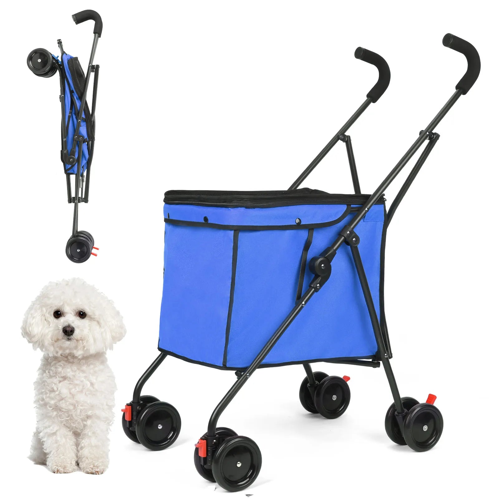 Wedyvko Shopping Trolley 33lbs 4 Wheels Dog Stroller Rotate Pink Pet Puppy StrollerTravel Hand Cart Folding einkaufswagen