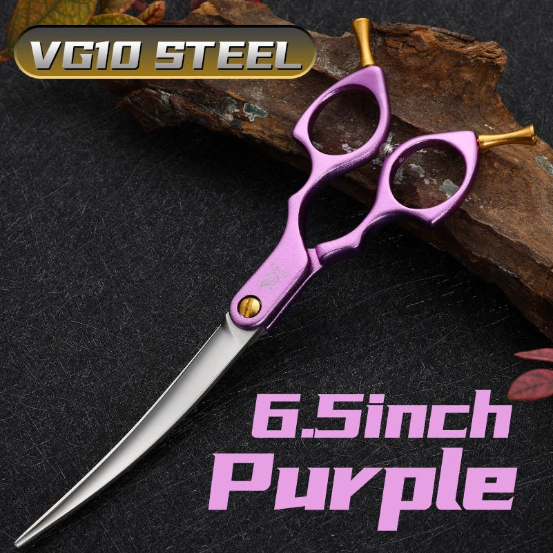 Fenice Professional JP440C&VG10 Colorful 6.0 6.5 Inch Curved Grooming Scissors Pet Scissor for Dogs Cats