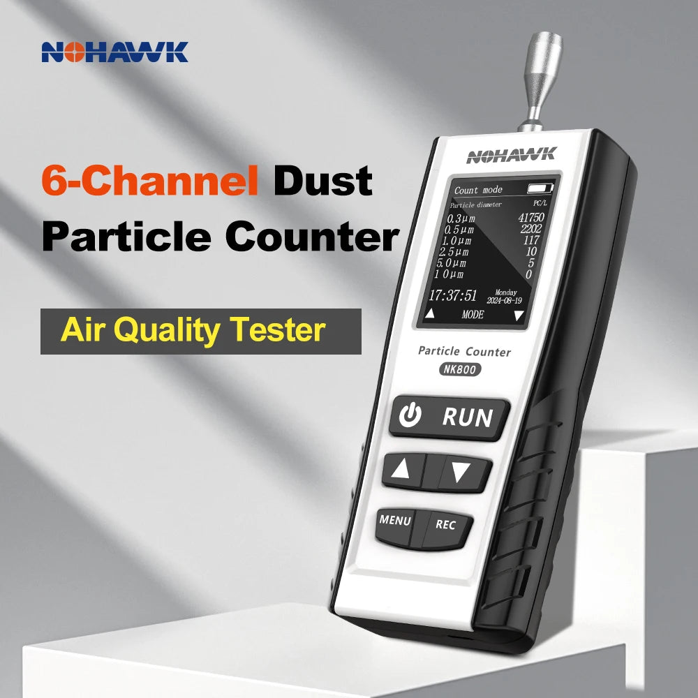Nohawk New Dust Particle Counter PM2.5 PM10 Detector Air Pollution Detector with 2.4in LCD Display For 1000-Class Clean Room