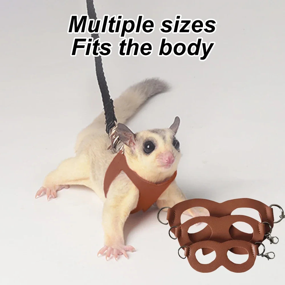 4 Pcs /set Sugar Quoll Harness + Leash Set Escape-Proof Adjustable Collar for Pet Small Animals Hamsters Sugar Gliders Squirrels
