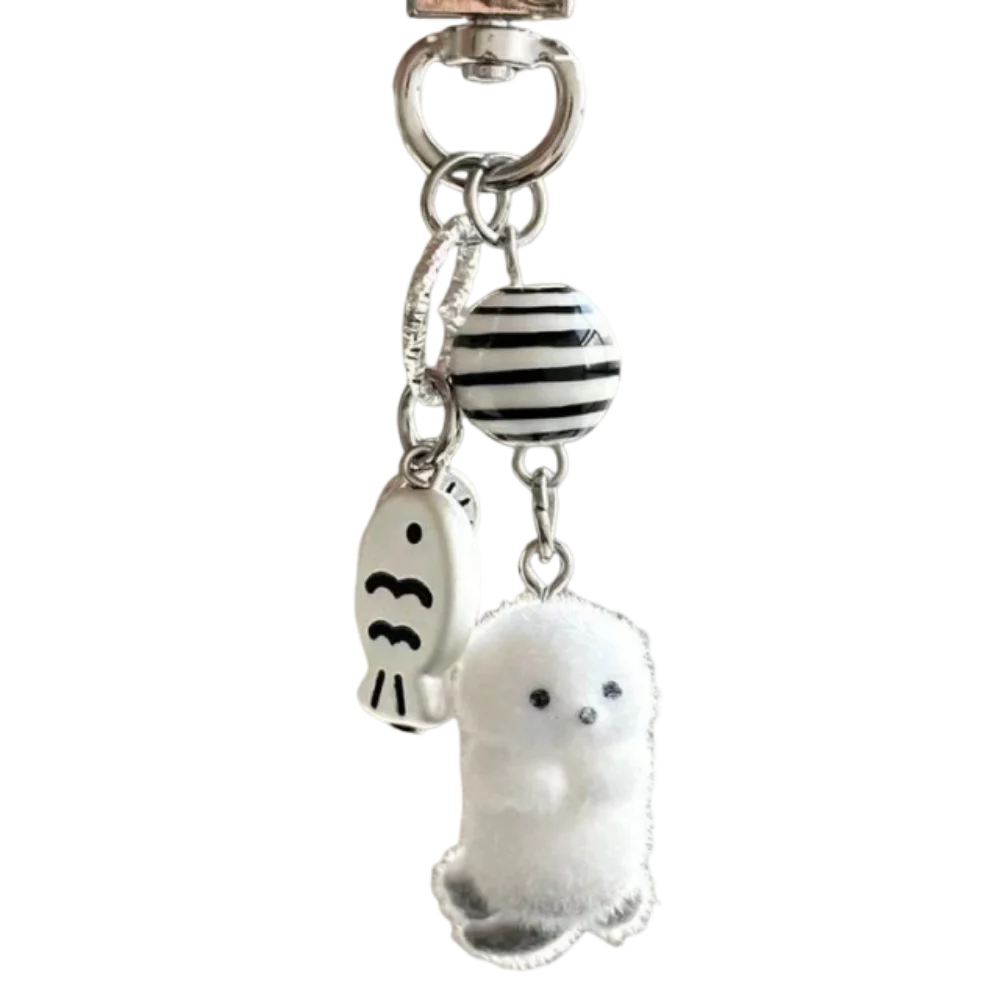 Flocking Cartoon Keychain Cute Seal Penguin Polar Bear Pendant Bag Decoration Keyring Car Key Holder Keychains Gift Fashionable