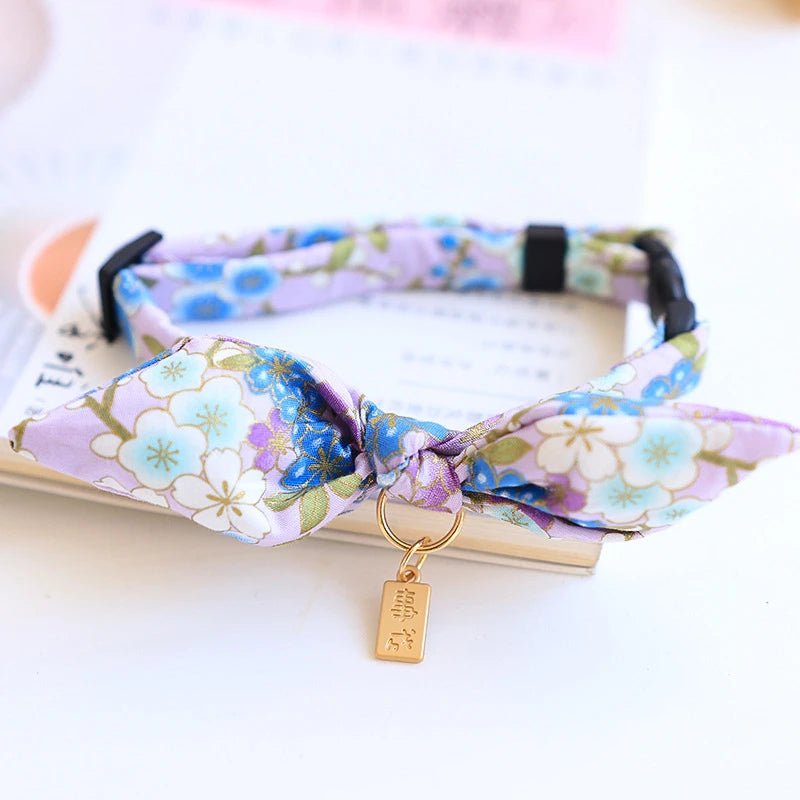 Cute Japanese Print Pet Dog Collars Bunny Ears Shaped Necklace for Cats Spring Decorate Puppy Supplies Neck Wear Cat Accessories