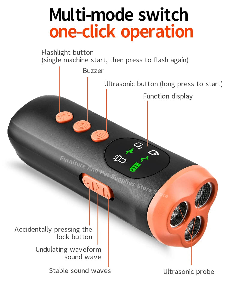 New portable outdoor dog repellent, high-power intelligent cat repellent, anti barking ultrasonic dog repellent with flashlight