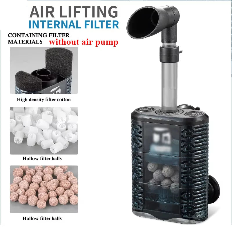 6-IN-1 Aquarium Submersible Internal Filter USB Electric Fish Tank Filter Water Filtration Bio-Sponge Fish Manure Cleaning Tools