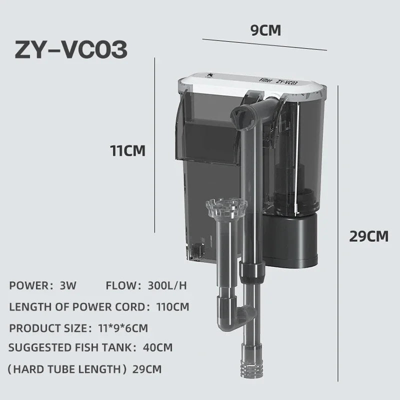 External Filter for Fish Tank Aquarium Waterfall Filter Pump Hanging Fish Tank Filter with Degreasing Membrane Wall-Mounted